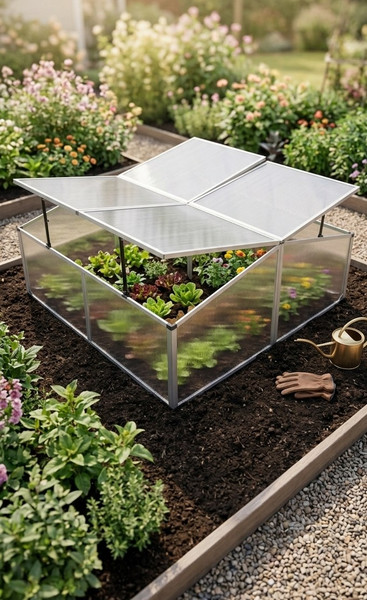 The Frost Shield 110 E2 four-lid polycarbonate cold frame greenhouse