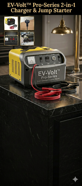 EV-Volt Pro-Series 2-in-1 charger and jump starter with heavy-duty battery clamps