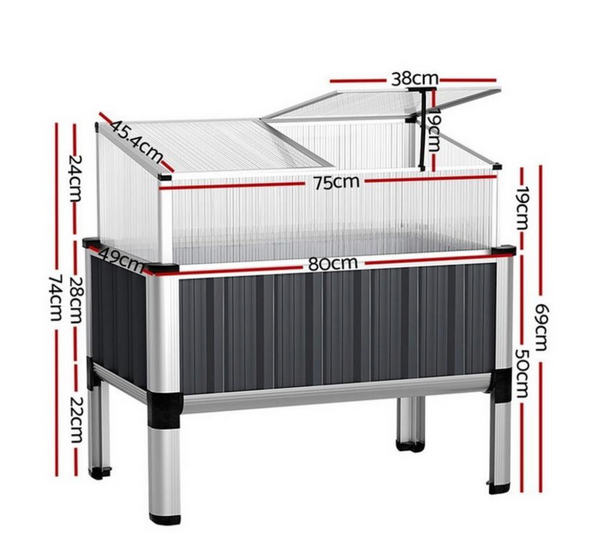 The Cobalt Cradle Twin-Growth System 2-pack elevated greenhouse planters with aluminium frames and tiltable polycarbonate roofs