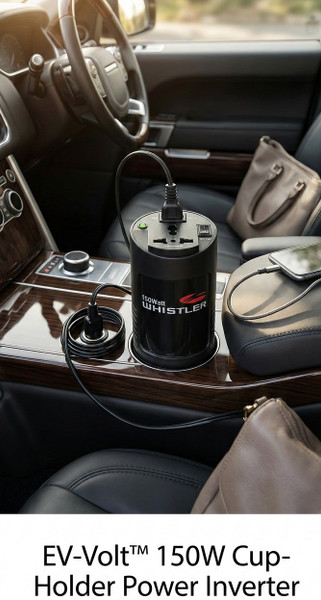 EV-Volt 150W Cup-Holder Power Inverter with universal AC socket and USB port