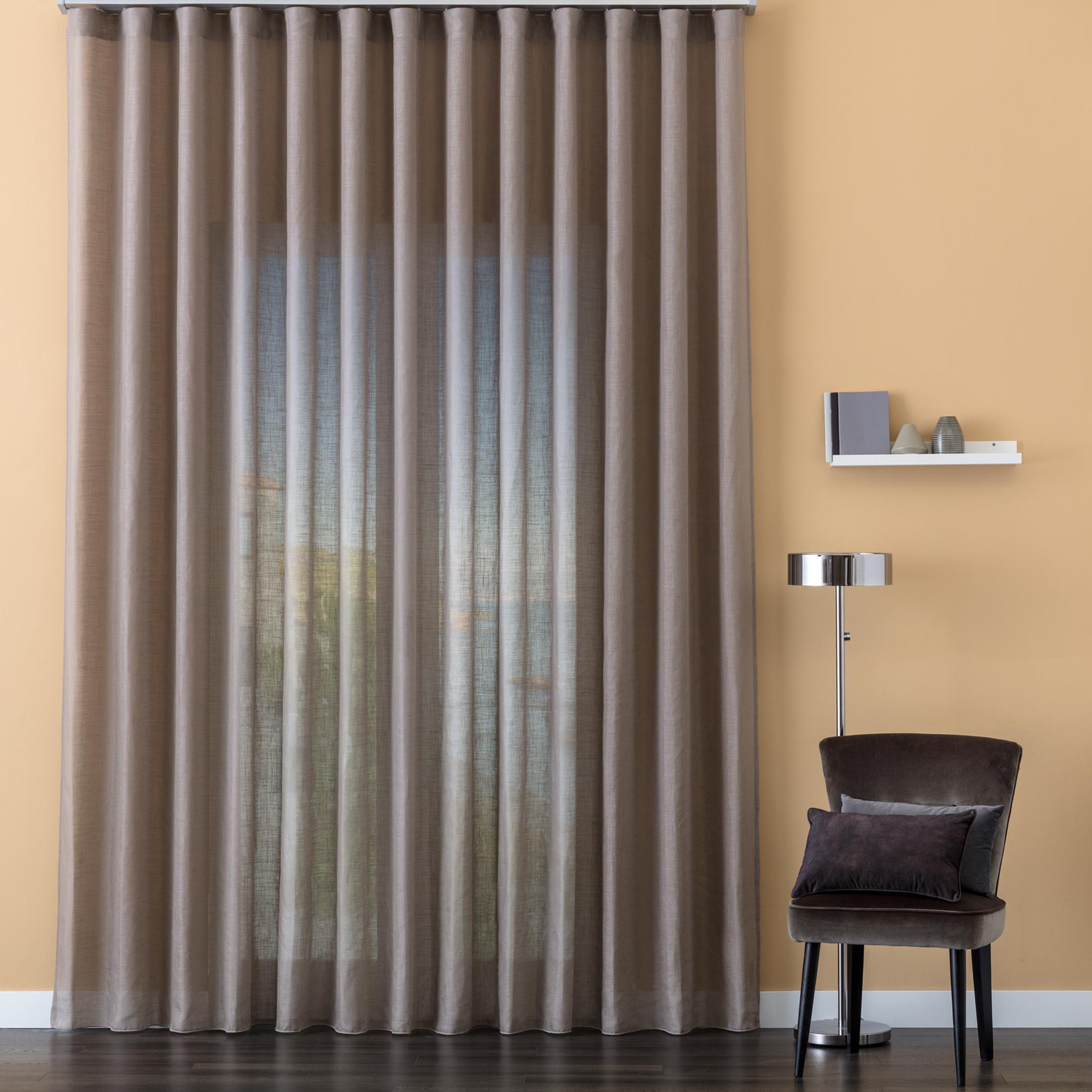 Tenda Per Porta In Misto Lino, Colore Avorio, 66x172 Cm, Filtro Luce E Privacy, Installazione Senza Asta Con Cinghie Adesive, 1 Pannello - 2