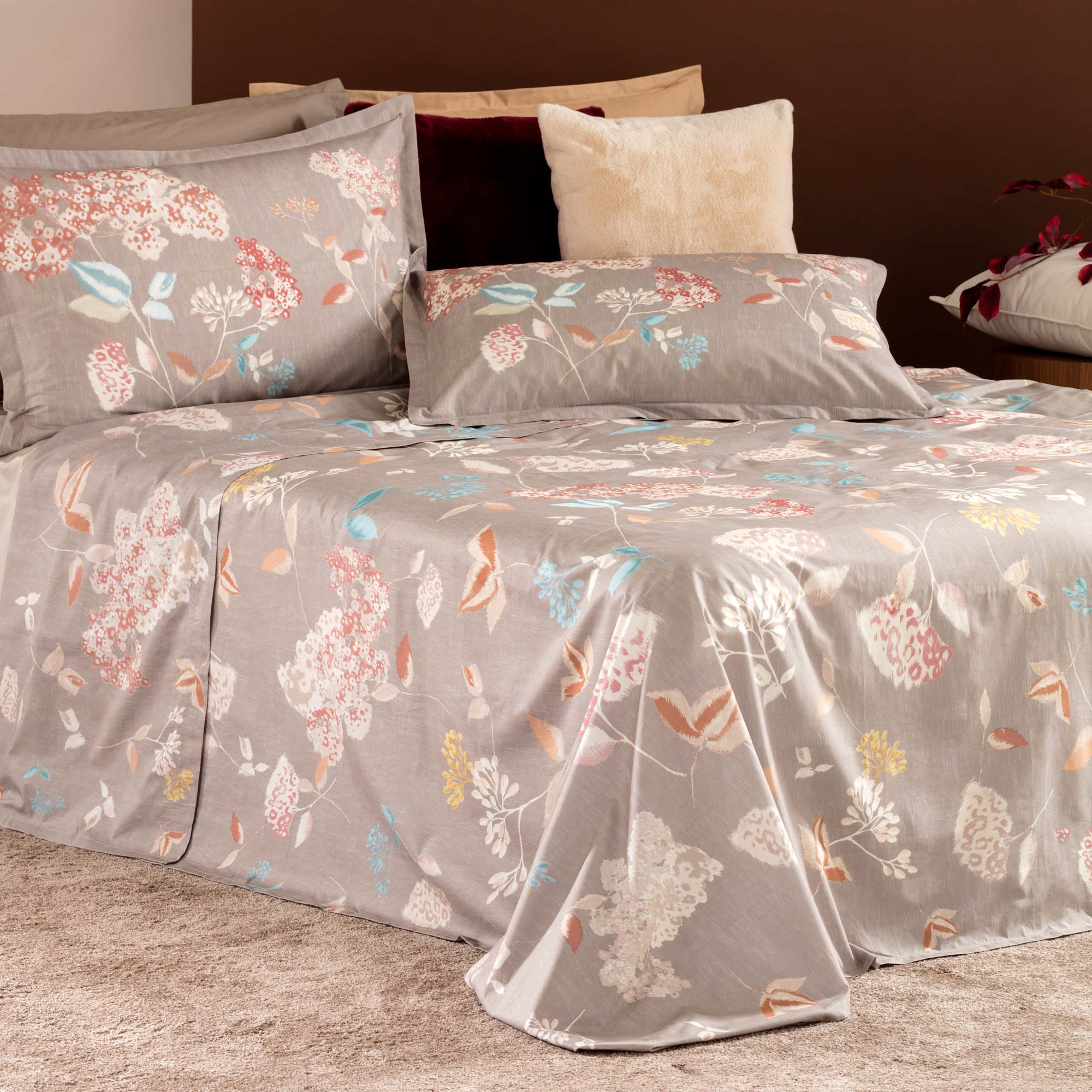 Completo Lenzuolo Copriletto In Percalle Ikebana