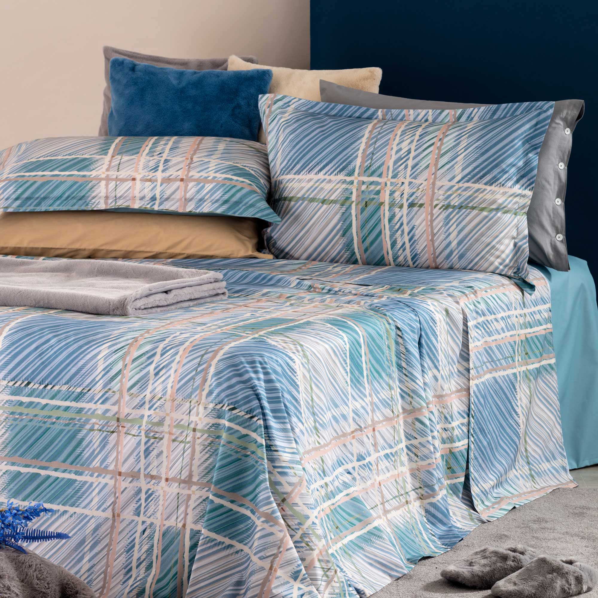 Completo Lenzuolo Copriletto In Percalle Yuta