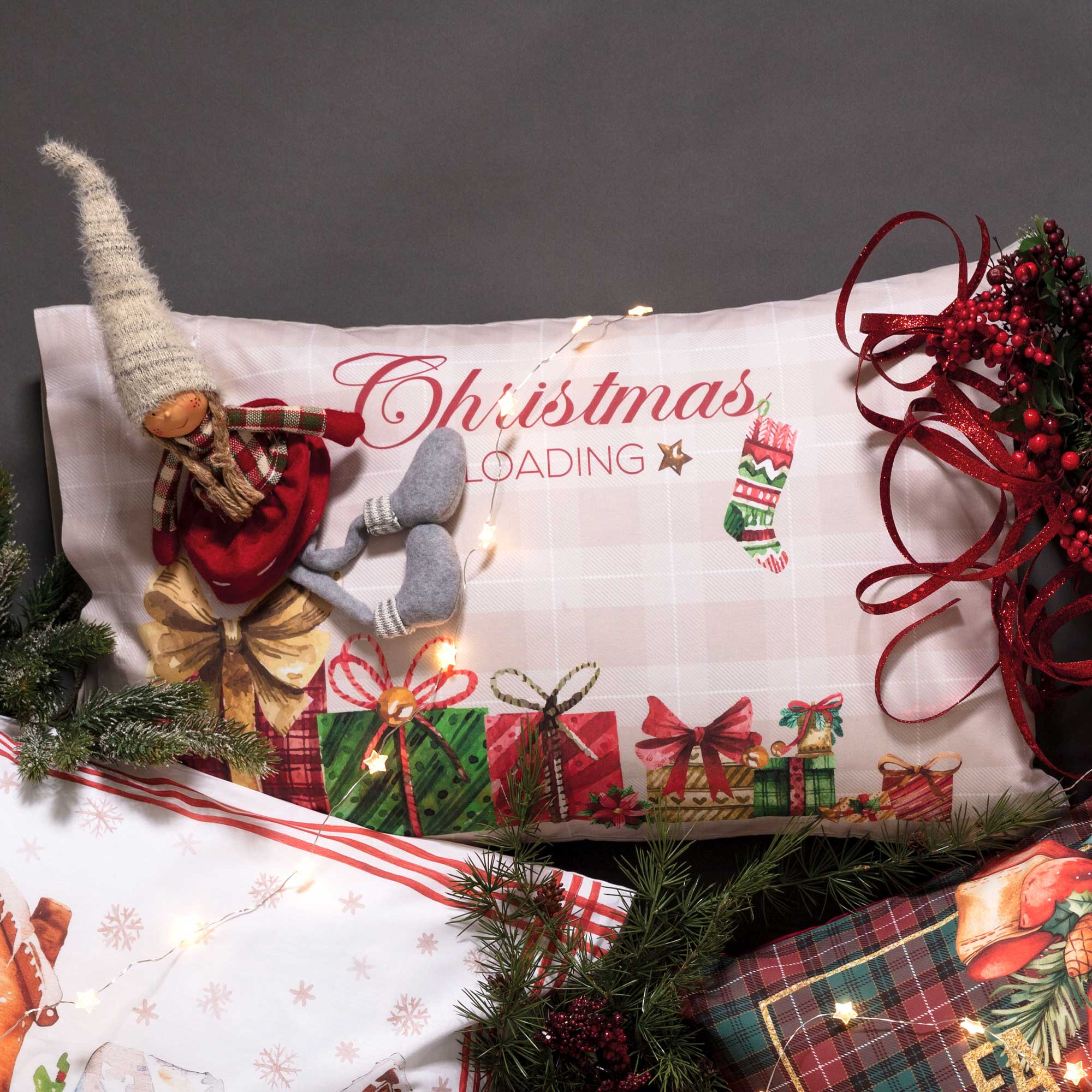 Coppia Federe In Cotone Natalizie