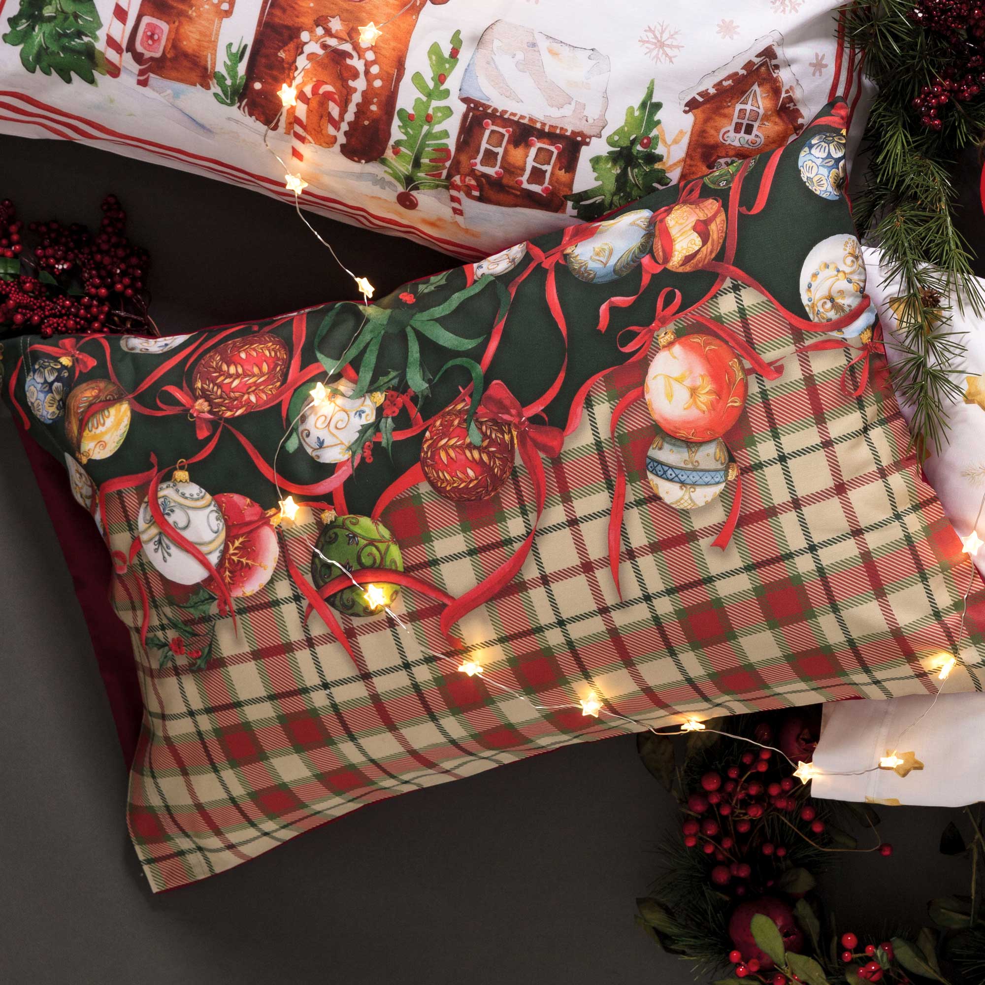 Coppia Federe In Cotone Natalizie