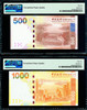 Hong Kong, China 500; 1000 Dollars 2010; 2012 PMG 66 Gem Unc, 2 Notes, Nice Find