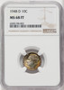 1948-D Silver Dime NGC MS68FT Full Bands Beautiful Rainbow Tone Fantastic Luster