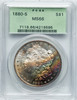 1880-S Morgan Silver Dollar PCGS MS66 Beautiful Rainbow Tone OGH Great Luster