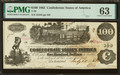 1862 Confederate States $100 Note T-39 PMG 63 Choice Uncirculated Civil War Rare