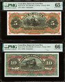 Costa Rica Banco de Costa Rica 5 & 10 Colones Remainder Note Pair PMG 65 66 EPQ ABNC
