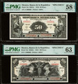 1918 Mexico 50 & 100 Pesos Specimen Set Banco de la Republica Mexicana PMG 58–63 ABNC