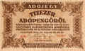 1946 Hungary 10,000 Adópengő Tax Voucher P-143 XF — 20 Septillion Pengő Equivalent