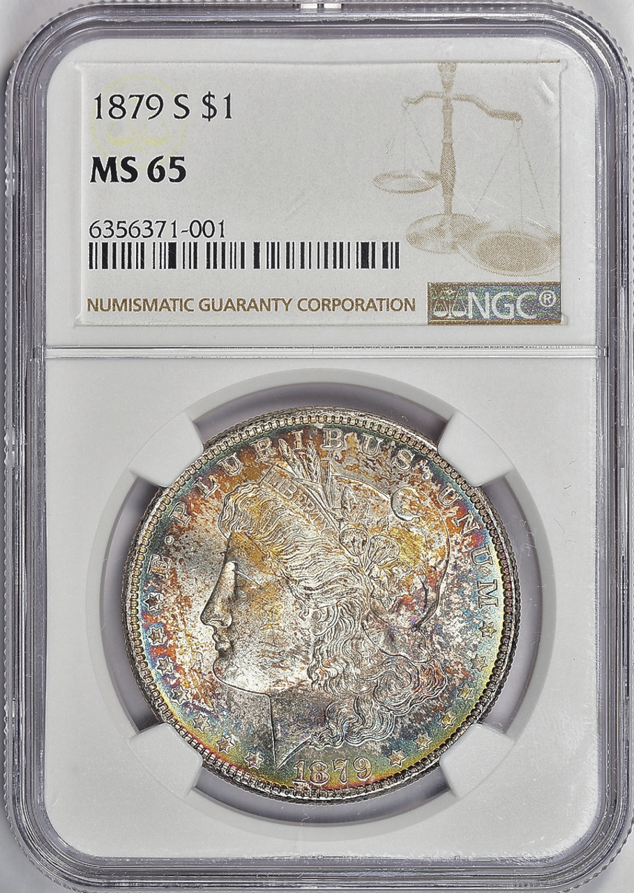 1879-S Morgan Silver Dollar NGC MS65, Beautiful Vibrant Rainbow Tone,  Lustrous