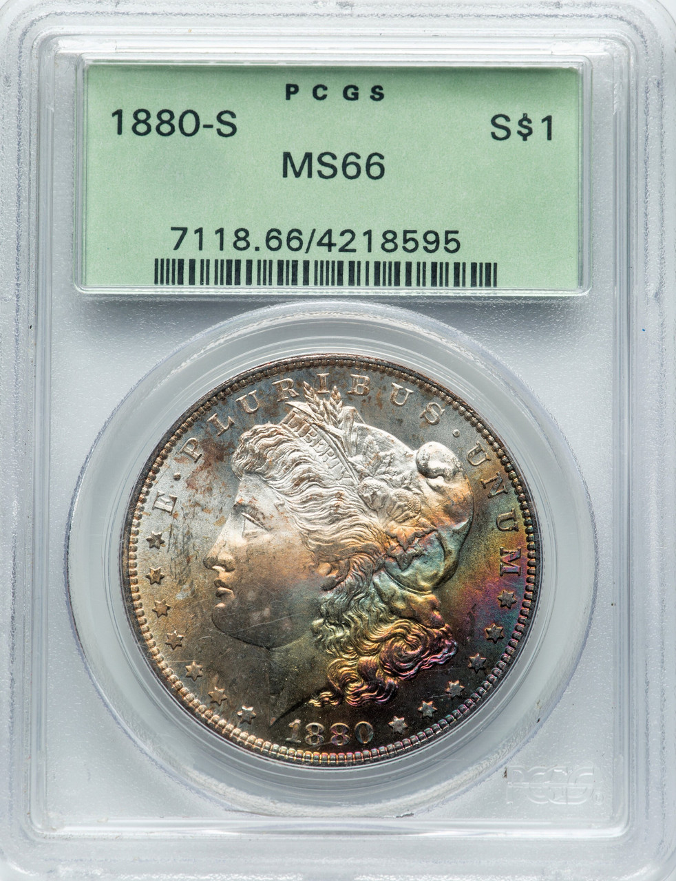 1880-S Morgan Silver Dollar PCGS MS66 Beautiful Rainbow Tone OGH