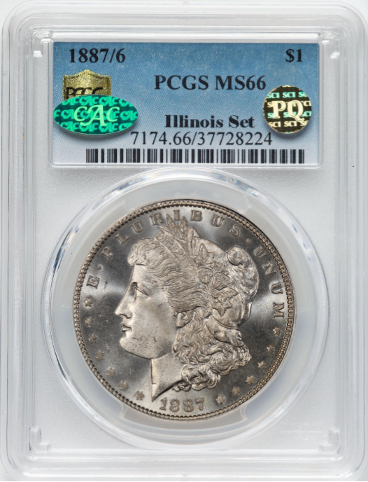 1887/6 Morgan Dollar Overdate PCGS MS66 CAC PQ Semi-PL Ex
