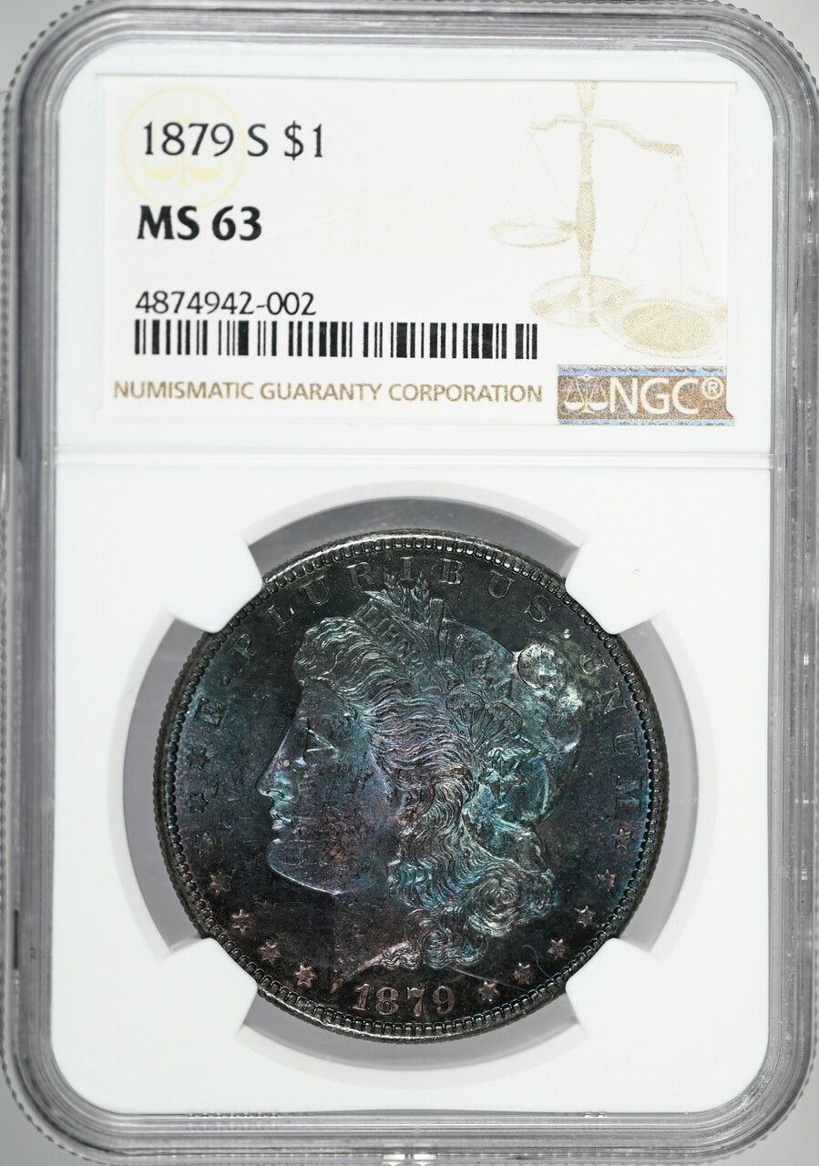 1879-S Morgan Silver Dollar NGC MS63 Beautiful Rainbow Tone Semi
