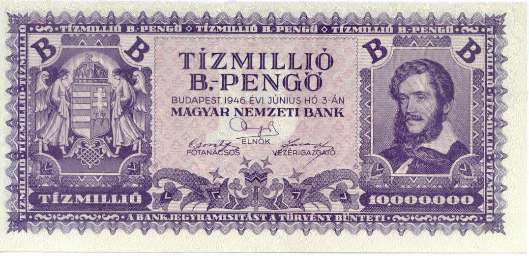 1946 HUNGARY 10 MILLION B-PENGO Banknote (10 Quintillion) P-135