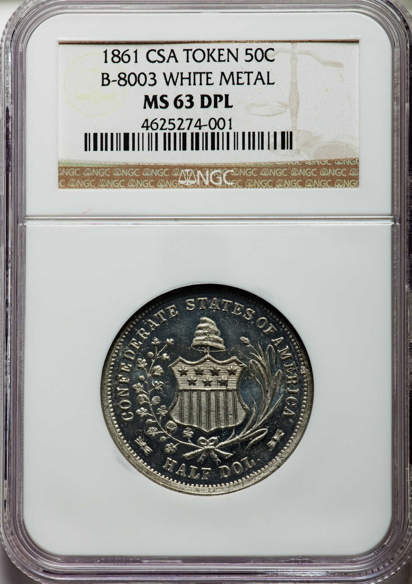 Confidence/自信 token (Promo FAB394) 1861 50C Scott Token NGC MS63 DPL Breen-8003 CSA Confederate State