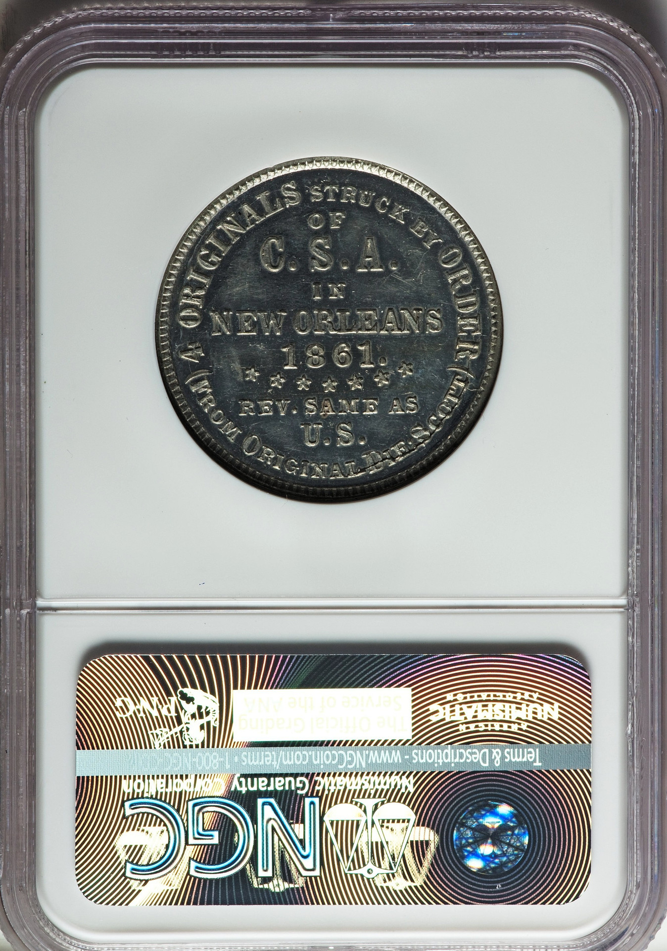 1861 50C Scott Token NGC MS63 DPL Breen-8003 CSA Confederate State