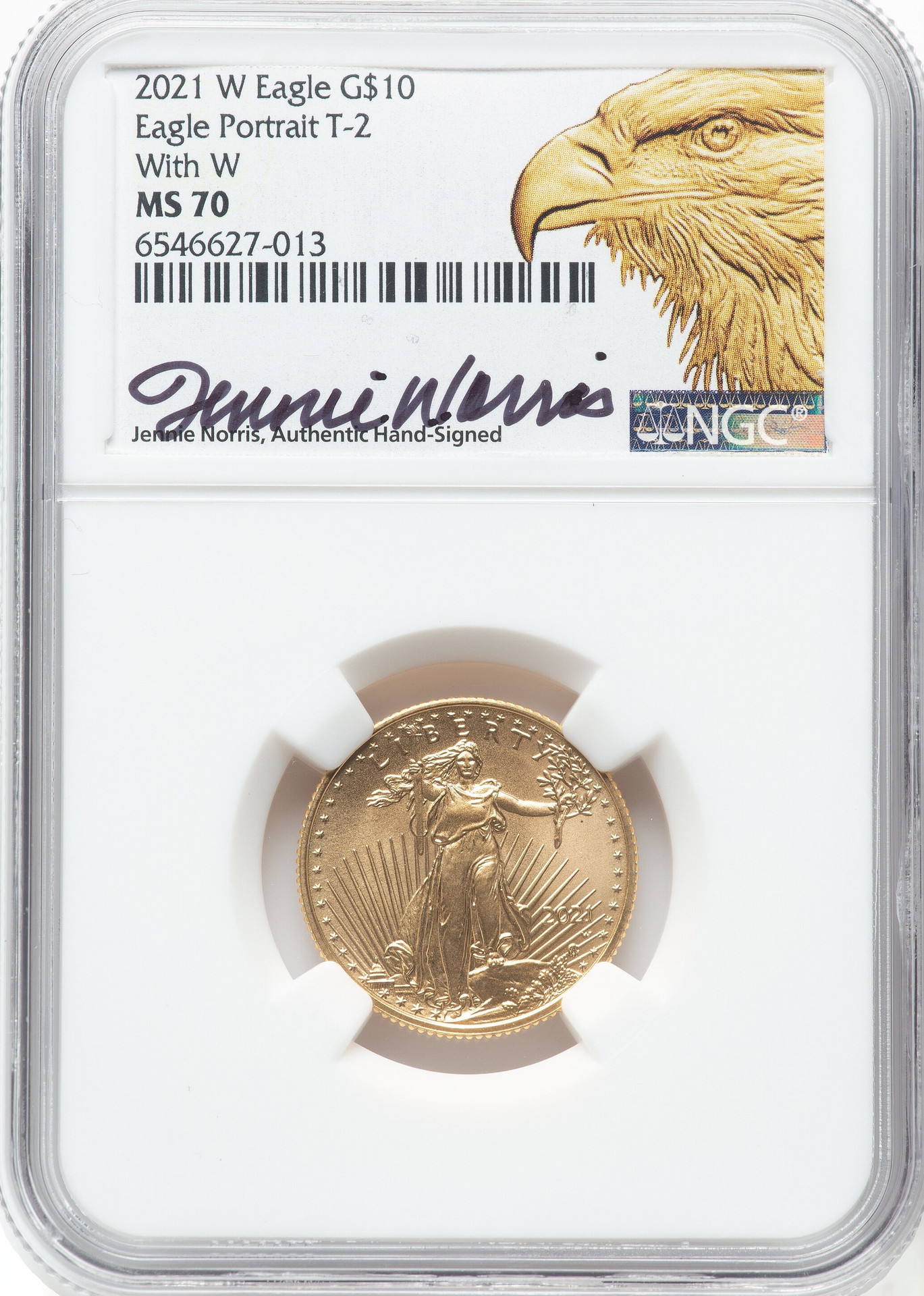 2021-W Gold Eagle 1/4 oz $10 NGC MS70 MINT ERROR Unfinished