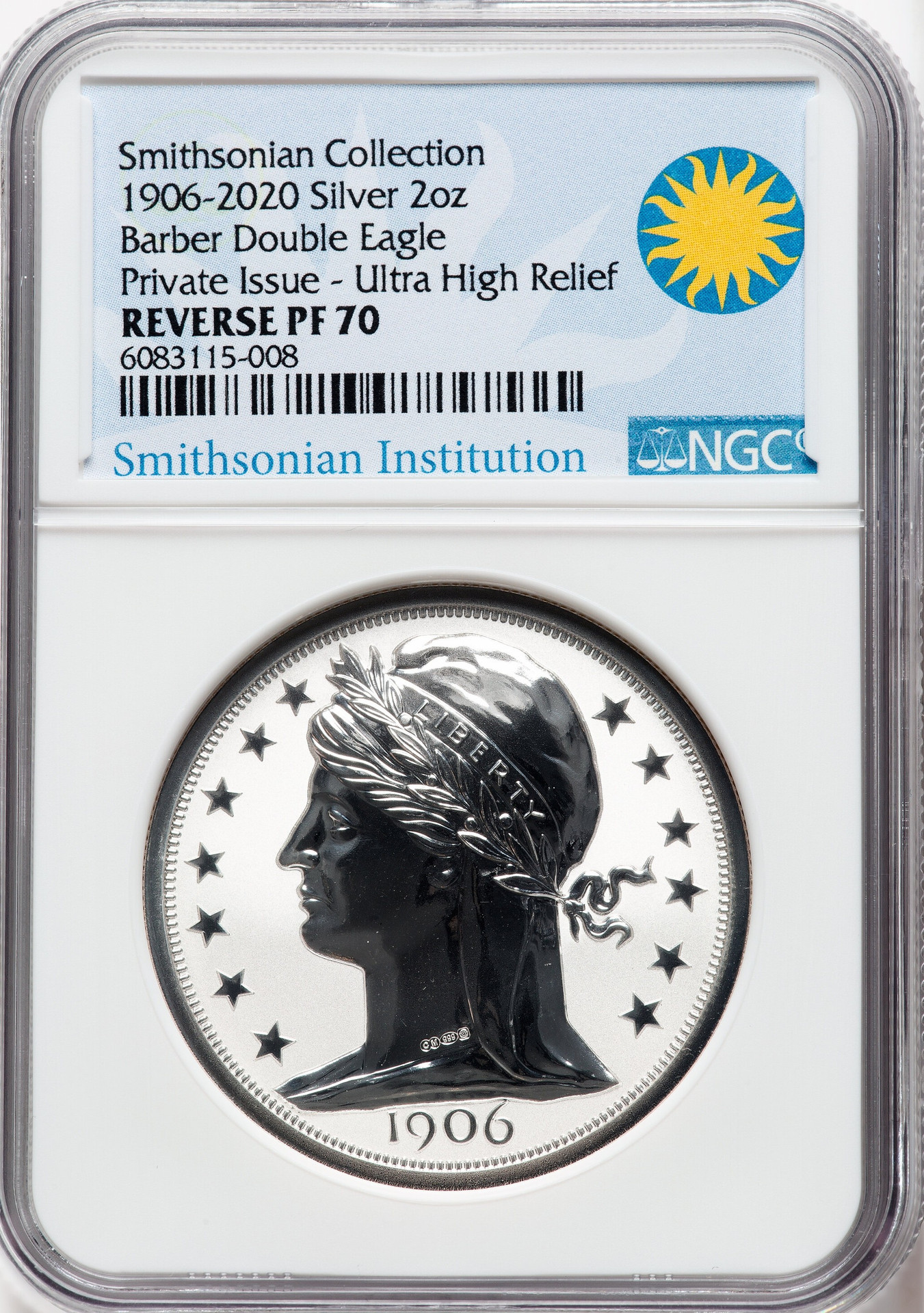 2020 Barber Silver 2 oz NGC PR70 Ultra High Relief Double Eagle
