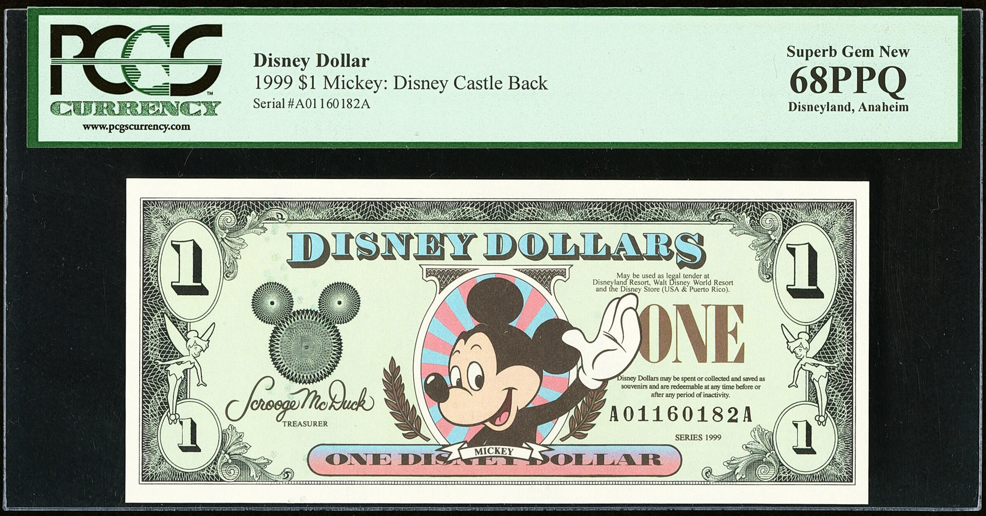 1999 Disney $1 Mickey Mouse Disney Castle Back PCGS 68PPQ Superb