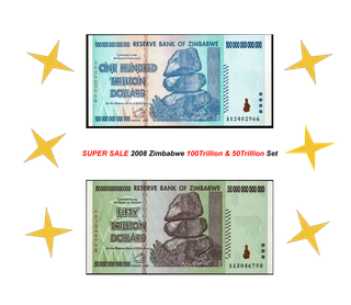 Set Di 9 Banconote Dello Zimbabwe Iperinflazionate - 10, 20, 50, 100 Trillion, 1-50 Billion Dollari, 2008