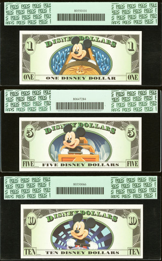 1987–1989 Disney Dollar Set $1 & $5 Mickey Goofy PCGS 64–67PPQ