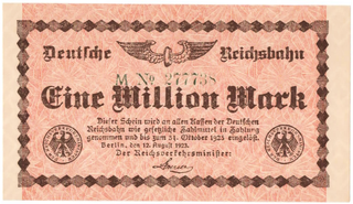 1923 Germany 1 Million Mark Reichsbahn UNC — BOGO | Planet Banknote