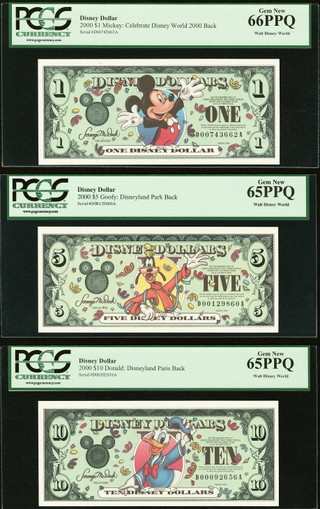 2014 Disney Dollars $1 $5 $10 Rodgers R-171 R-172 R-173 PCGS Gem