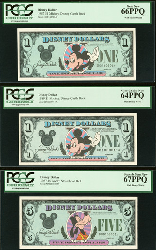 2014 Disney Dollars $1 $5 $10 Rodgers R-171 R-172 R-173 PCGS Gem
