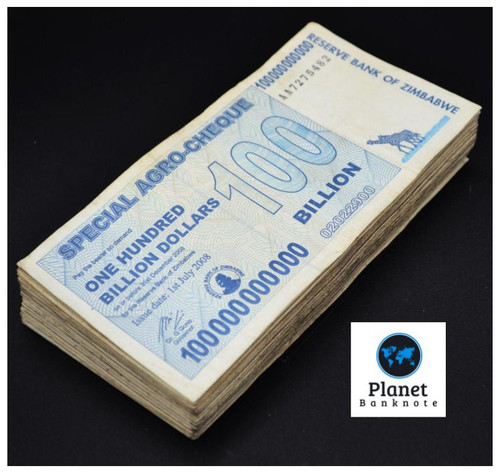 Zimbabwe 100 Billion Special Agro Cheque 2008, P-64 USED x 100 pcs, Banknote COA