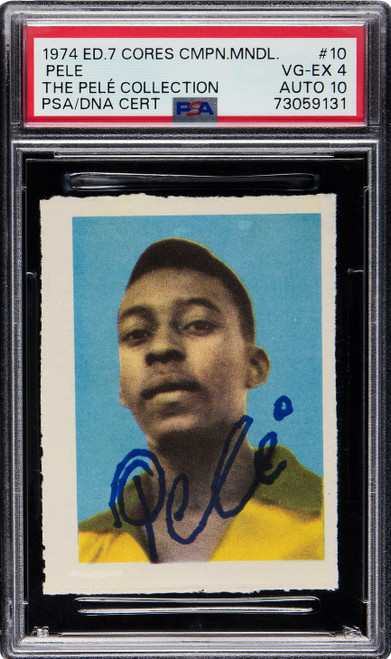 1974 Edicoes #10 Pelé Signed Auto 10 PSA VG-EX 4 DNA Mundial 1958 Album Rare