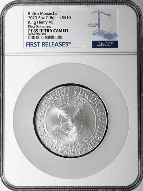 2023 Great Britain 5oz Silver 10 Pounds NGC PF69UC K. Henry VIII BM FR Proof
