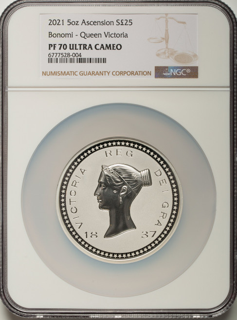 2021 Silver 5oz £25 Great Britain NGC PF70UC Bonomi Q. Victoria TOP POP 1/250