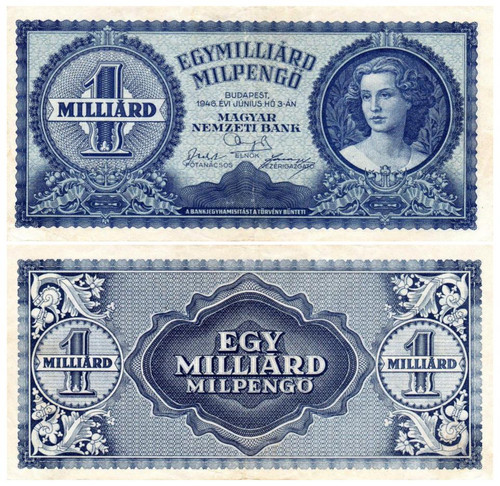 Hungary 1,000,000,000,000,000 (1 Quadrillion) Pengo Banknote XF 1946 P-131