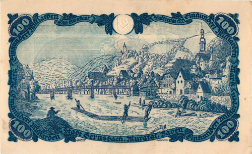 1923 Germany Gernsbach 100 Billion Mark Notgeld Rarity Hyperinflation Banknote