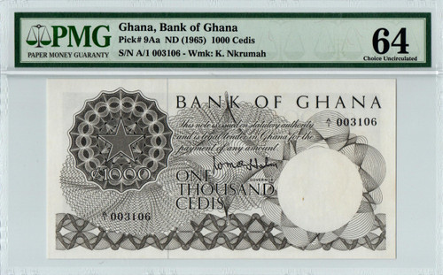 1965 Ghana 1000 Cedis P-9Aa PMG 64 Rare Historical Banknote