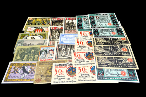 1920s Germany Notgeld Multi Denomination Mark Banknotes 25 Note Variety Set (9)