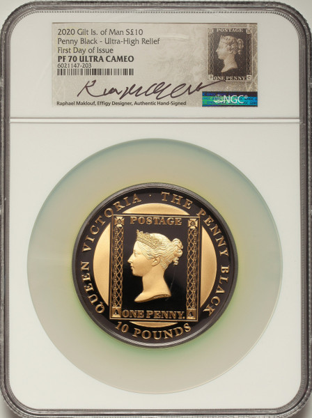 2020 Isle of Man 5oz Silver £10 Penny Black Coin PF70 Ultra Cameo NGC FDI Signed Rare