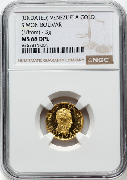 Venezuela Collectors Set – Gold Simón Bolívar 3g Coin MS68 DPL FINEST KNOWN + 5M–500M UNC Banknotes