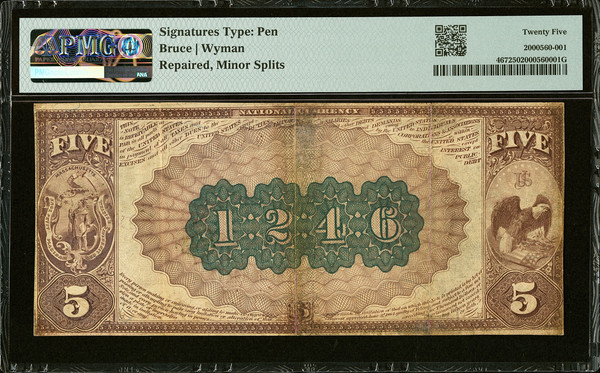 1882 UNITED STATES Holyoke MA $5 Brown Back National Currency Fr.467 Hadley Falls NB CH#1246 PMG VF25 SERIAL #1 1882 UNITED STATES Holyoke MA $5 Brown Back National Currency Fr.467 Hadley Falls NB CH#1246 PMG VF25 SERIAL #1