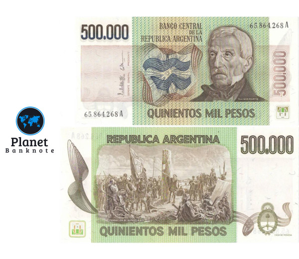 1979–1981 Argentina 500,000 Pesos Banknote P-308b San Martín UNC Crisp Hyperinflation Era 1979–1981 Argentina 500,000 Pesos Banknote P-308b San Martín UNC Crisp Hyperinflation Era