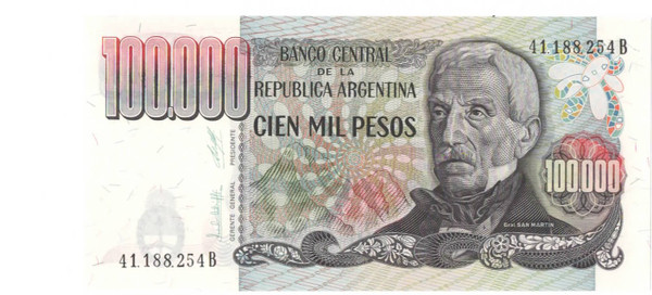 1979–1981 Argentina 100,000 Pesos Banknote P-308b San Martín UNC Crisp Hyperinflation Era 1979–1981 Argentina 100,000 Pesos Banknote P-308b San Martín UNC Crisp Hyperinflation Era