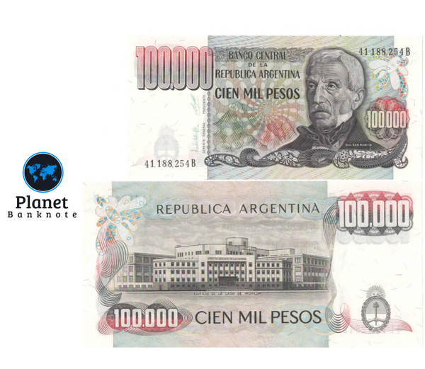 1979–1981 Argentina 100,000 Pesos Banknote P-308b San Martín UNC Crisp Hyperinflation Era 1979–1981 Argentina 100,000 Pesos Banknote P-308b San Martín UNC Crisp Hyperinflation Era