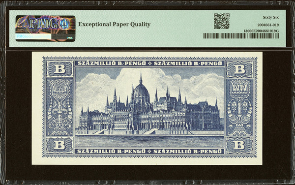 1946 Hungary 100,000,000 B-Pengo Banknote PMG 66 EPQ Pick 136 Hyperinflation Rarity