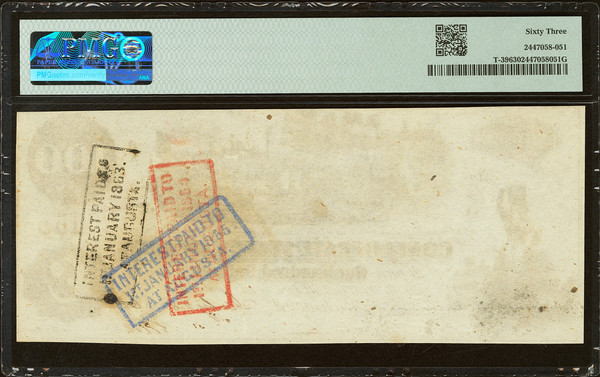 1862 Confederate States $100 Note T-39 PMG 63 Choice Uncirculated Civil War Rare