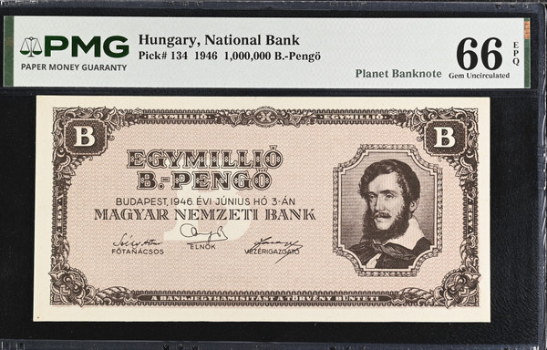 1946 Hungary 1000000 B-Pengo Banknote Pick 134 PMG 66 EPQ Hyperinflation Issue