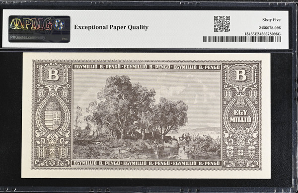 1946 Hungary 1000000 B-Pengo Banknote Pick 134 PMG 65 EPQ Hyperinflation Issue