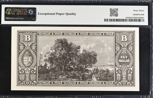 1946 Hungary 1000000 B-Pengo Banknote Pick 134 PMG 63 EPQ Hyperinflation Issue
